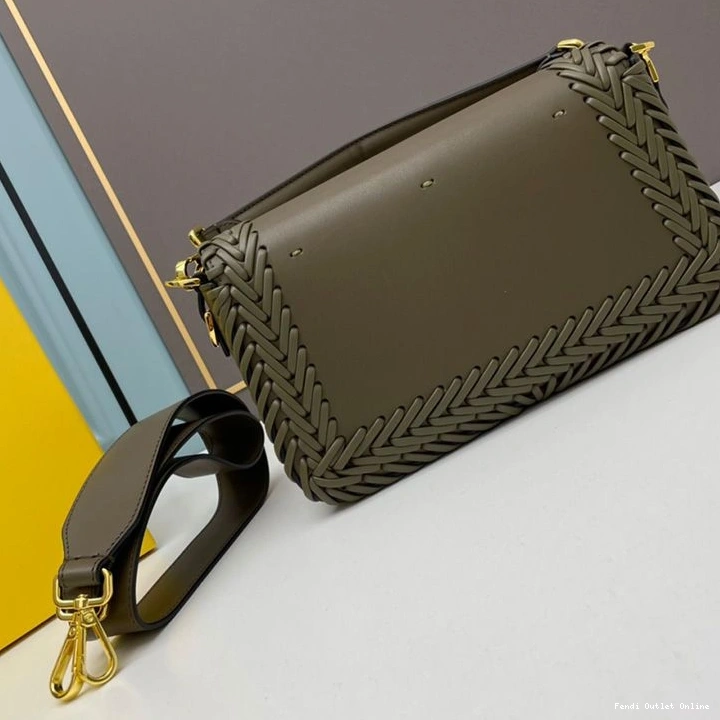 Affordable Leather In Green Bag Medium Baguette Stitching Fendi 0711